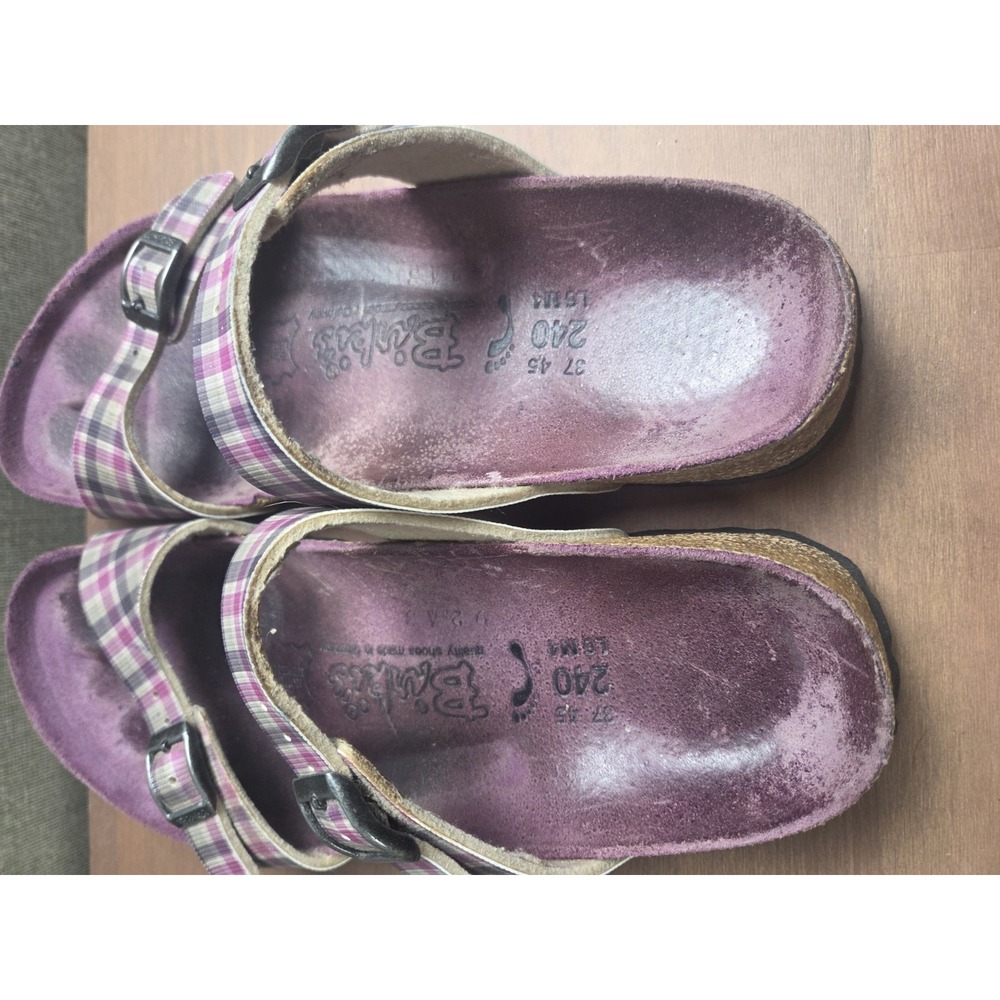 Birkenstock Birkis Size EU 40 (L6 M4) Pink Plaid Double Strap Buckle Sandal - Picture 7 of 8